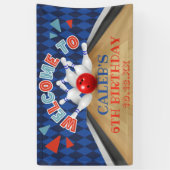 Blue Diamond Stripe Lasse Strike Bowling Birthday Banner (Vertikal)