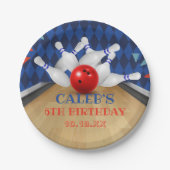 Blue Diamond Stripe Lasse Strike Bowling Birthday Pappteller (Vorderseite)