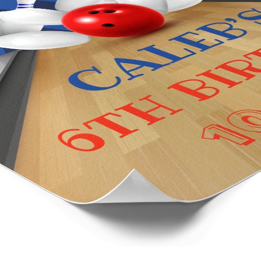 Blue Diamond Stripe Lasse Strike Bowling Birthday Poster (Ecke)