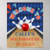Blue Diamond Stripe Lasse Strike Bowling Birthday Poster (Vorne)