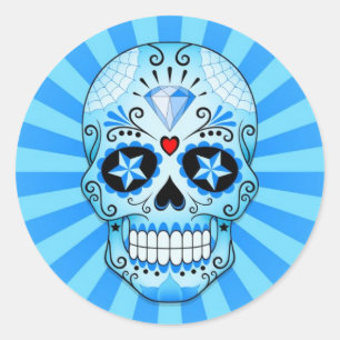 Blue Diamond Sugar Skull Runder Aufkleber