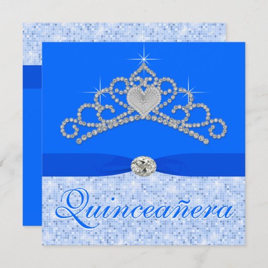 Blue Diamond Tiara Blue Quincenera Einladung (Vorne/Hinten)