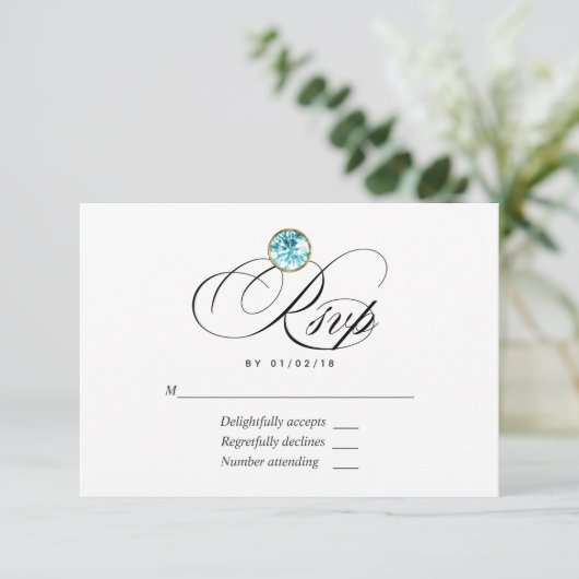 Blue Diamond Wedding RSVP Card (Stehend Vorderseite)