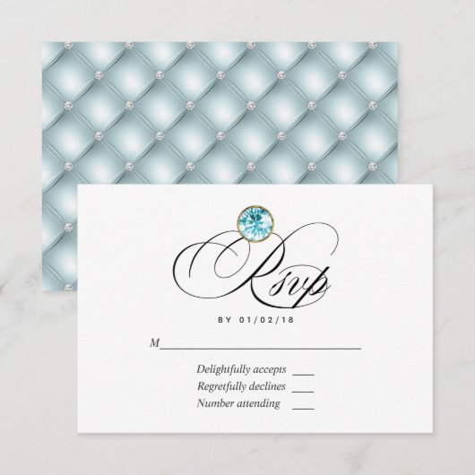 Blue Diamond Wedding RSVP Card Karte (Vorne/Hinten)