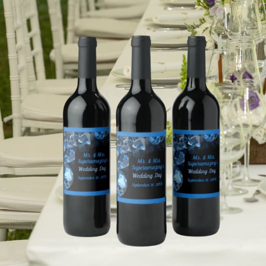 Blue Diamonds Wedding Mr. Black Wine Label Weinetikett