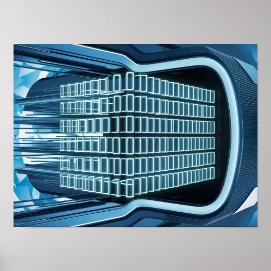 Blue Digital Binary Data on Computer Screen Poster (Vorne)