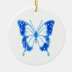 Blue Digital Butterfly, individueller Hintergrund Keramik Ornament