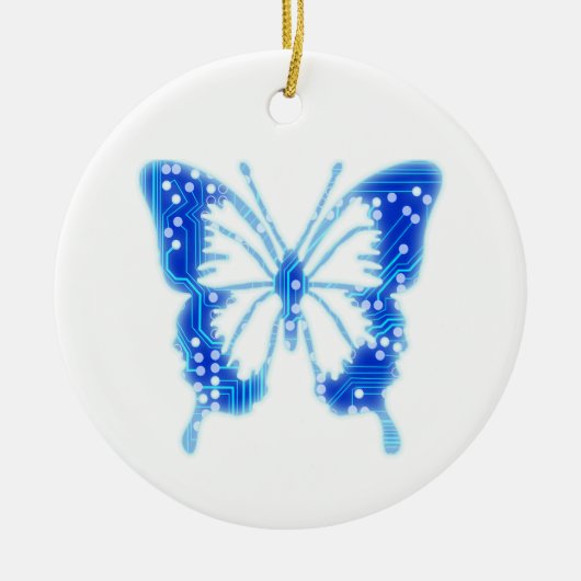 Blue Digital Butterfly, individueller Hintergrund Keramik Ornament (Vorne)