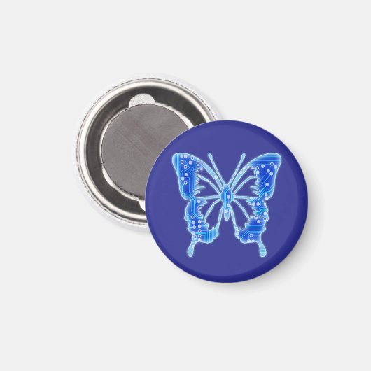 Blue Digital Butterfly, individueller Hintergrund Magnet (Vorderseite/Rückseite)