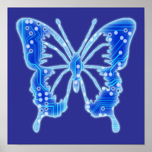 Blue Digital Butterfly, individueller Hintergrund Poster