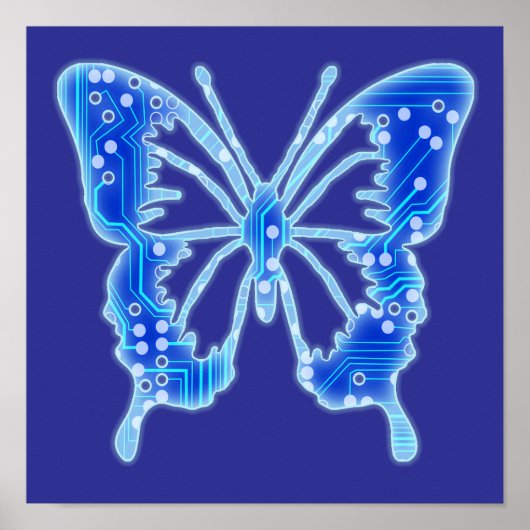 Blue Digital Butterfly, individueller Hintergrund Poster (Vorne)
