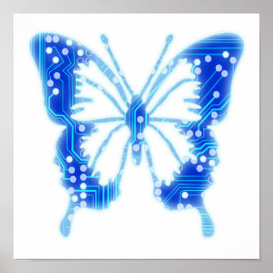 Blue Digital Butterfly, individueller Hintergrund Poster