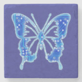 Blue Digital Butterfly, individueller Hintergrund Steinuntersetzer (Vorderseite)