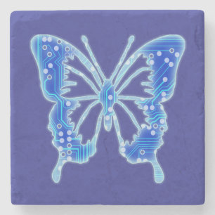 Blue Digital Butterfly, individueller Hintergrund Steinuntersetzer