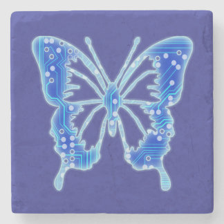 Blue Digital Butterfly, individueller Hintergrund Steinuntersetzer