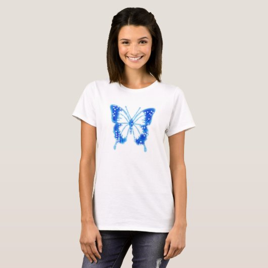 Blue Digital Butterfly, individueller Hintergrund T-Shirt (Vorne ganz)