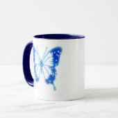 Blue Digital Butterfly, individueller Hintergrund Tasse (Vorderseite Links)