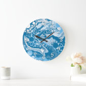 Blue Digital Fluid Art Marble Große Wanduhr (Zuhause)