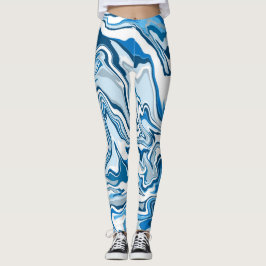 Blue Digital Fluid Art Marble Leggings