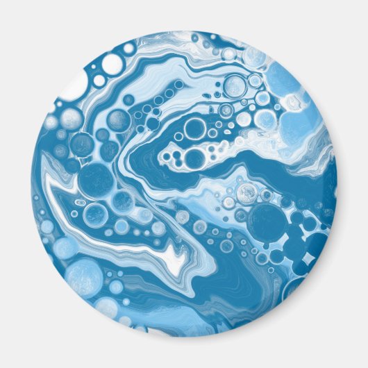 Blue Digital Fluid Art Marmor Pour Painting Cells Magnet (Vorne)