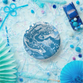 Blue Digital Fluid Art Marmor Pour Painting Cells Pappteller (Party)