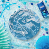Blue Digital Fluid Art Marmor Pour Painting Cells Pappteller (Party)