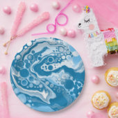 Blue Digital Fluid Art Marmor Pour Painting Cells Pappteller (Party)