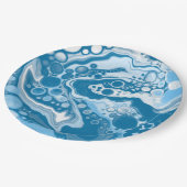 Blue Digital Fluid Art Marmor Pour Painting Cells Pappteller (Schrägansicht)