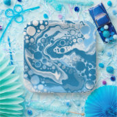 Blue Digital Fluid Art Marmor Pour Painting Cells Pappteller (Party)