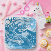 Blue Digital Fluid Art Marmor Pour Painting Cells Pappteller (Party)