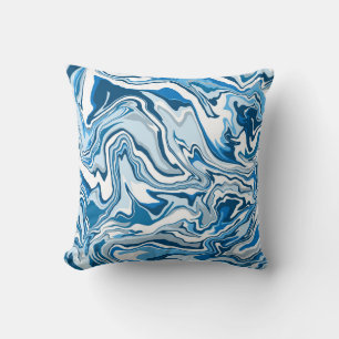 Blue Digital Fluid Art Marmorstreifen Kissen