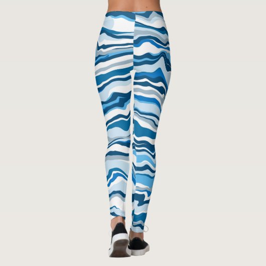 Blue Digital Fluid Art Marmorstreifen Leggings (Rückseite)