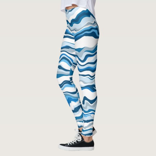 Blue Digital Fluid Art Marmorstreifen Leggings (Links)