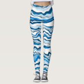 Blue Digital Fluid Art Marmorstreifen Leggings (Vorderseite)