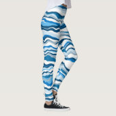 Blue Digital Fluid Art Marmorstreifen Leggings (Rechts)