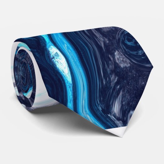 Blue Digital Marble Fluid Art Krawatte (Gerollt)