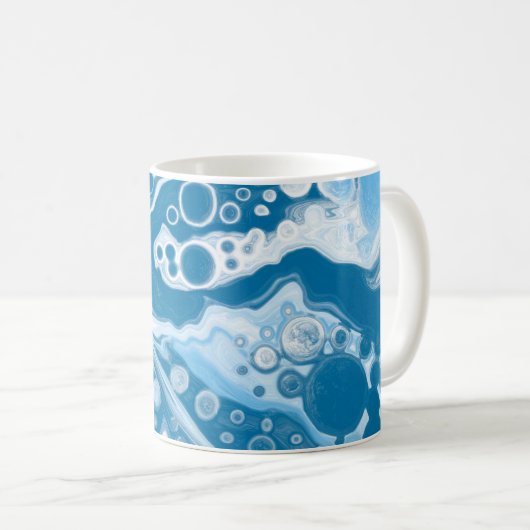 Blue Digital Pour Painting Fluid Art Marmor Kaffeetasse (VorderseiteRechts)
