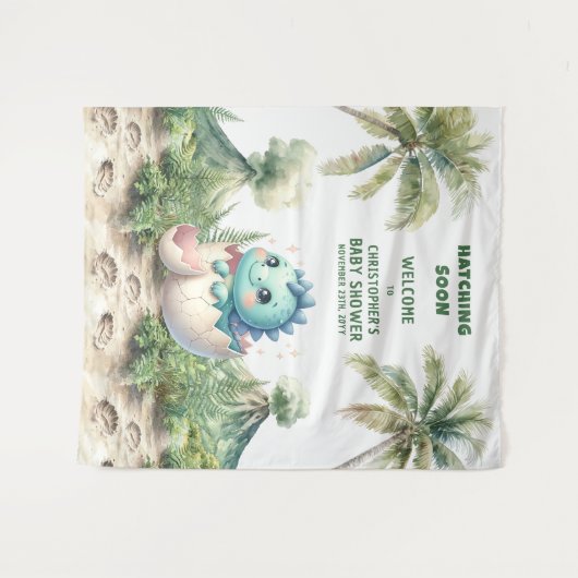 Blue Dino Baby Duschbrause Balder Hintergrund Wandteppich (Vorderseite (Horizontal))