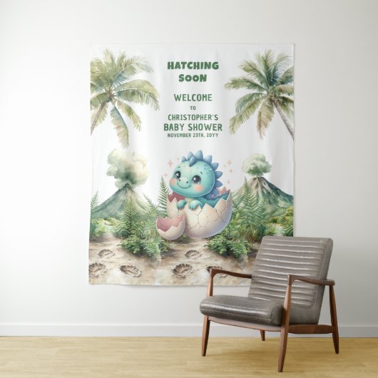 Blue Dino Baby Duschbrause Balder Hintergrund Wandteppich (Beispiel)