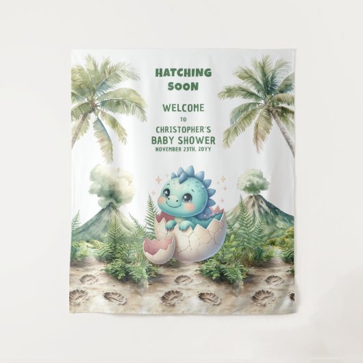 Blue Dino Baby Duschbrause Balder Hintergrund Wandteppich (Vorderseite)