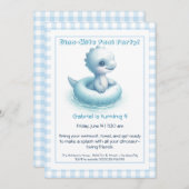 Blue Dino-Mite Birthday Pool Party Einladung (Vorne/Hinten)