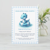 Blue Dino-Mite Birthday Pool Party Einladung (Stehend Vorderseite)