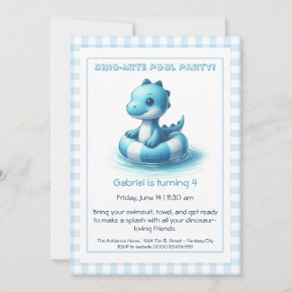 Blue Dino-Mite Birthday Pool Party Einladung
