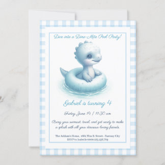 Blue Dino Pool Party - Einladung zum Geburtstag