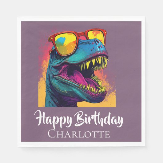 Blue Dino T-Rex Geburtstag Serviette (Vorderseite)