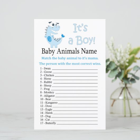 Blue Dinosaur Baby Animals Name Spiel (Stehend Vorderseite)