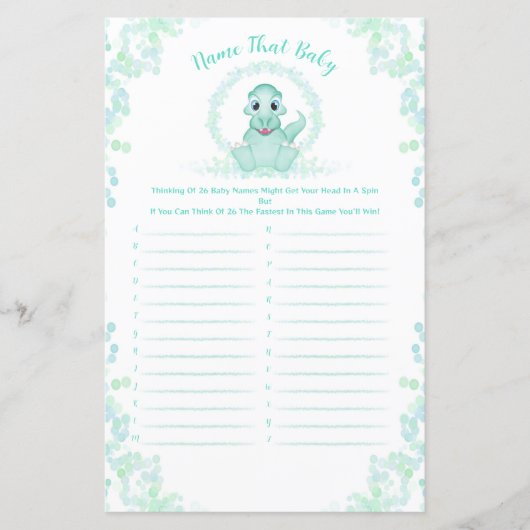 Blue Dinosaur Baby Dusche Baby Name Race Game (Vorderseite)