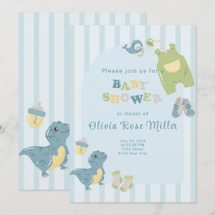 Blue Dinosaur Baby Dusche Einladung