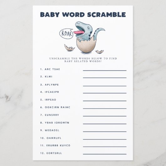 Blue Dinosaur Baby Word Scramble Game (Vorderseite)