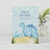 Blue Dinosaur Babydusche Einladung (Stehend Vorderseite)